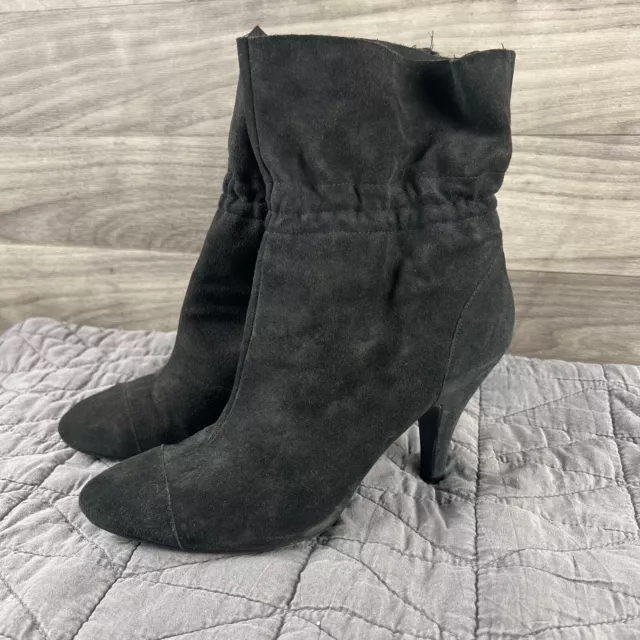 Nine West Idamae Booties Womens 8M Gray Leather Pull On Slouchy Cap Toe Heel 2