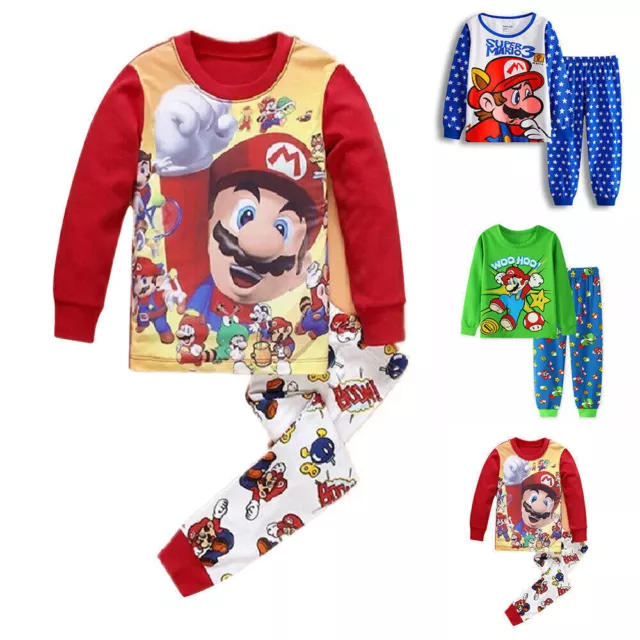 Super Mario Kids Boys Girls Pyjamas Set Long Sleeve Pajamas Sleepwear Nightwear