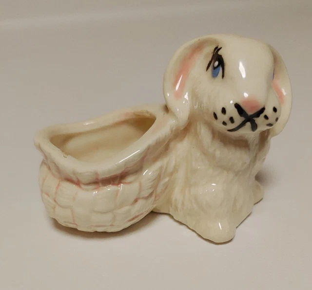 Bunny with Basket Egg Cup Holder Ceramic Mold Vintage 1974 Handpainted