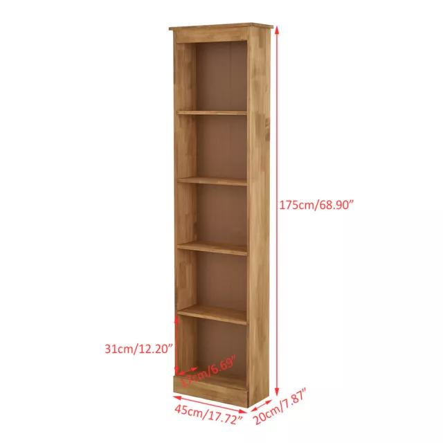 Solid Pine Tall Slim Bookcase Wooden Narrow 5 Shelves Book Shelf Display Unit UK 3