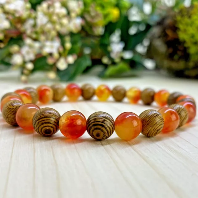 Bracelet Quartz orange Pierres Naturelles  Bois - Grandes tailles disponibles !