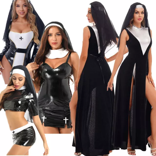 Adult Women Sexy Nun Costume Halloween Party Cosplay Outfit Fancy Dress Clubwear