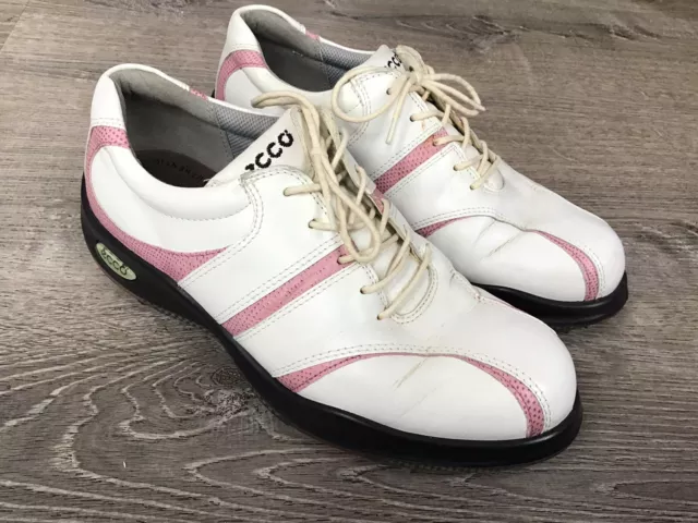 Zapatos de golf para mujer ECCO Hydromax blancos rosa de punta suave talla 38 EUR/7,5 EE. UU.
