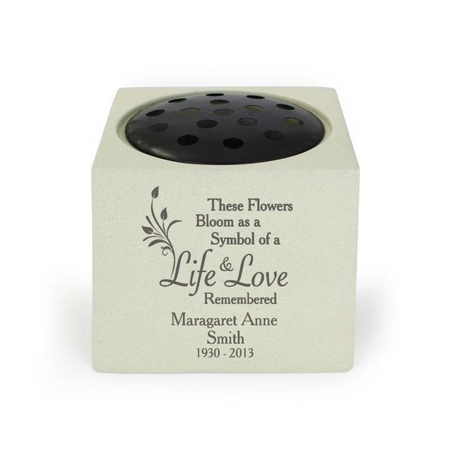 Personalised Life & Love Memorial Vase Grave Flower Bowl Cemetery Holder Funeral