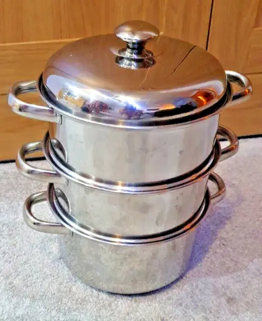 Stainless Steel Steamer 3-Tier system with 2 steamer sections and lid