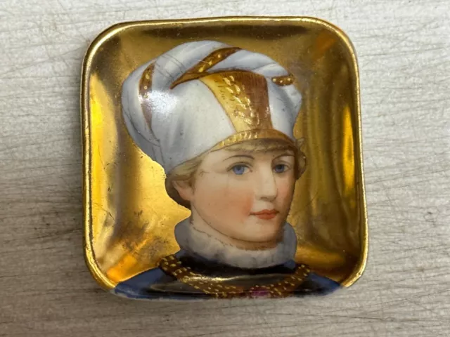 Antique Hand Painted Porcelain Portrait Miniature Plate of a Boy Gold Sevres