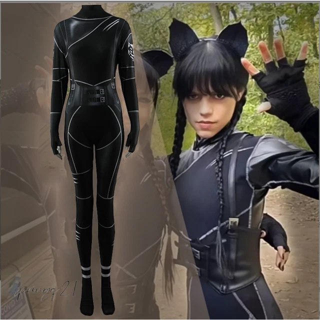 American Drama Wednesday Addams Family Cosplay Costume Outfit Jumpsuit Adult Kid