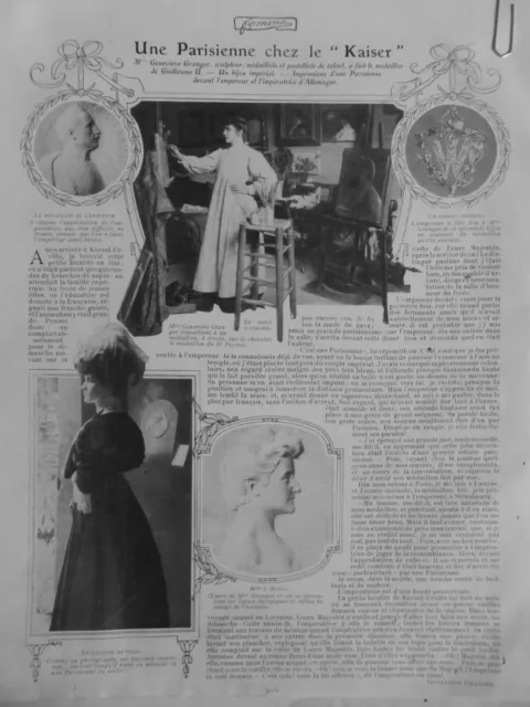 1907 Femme Artiste Mlle Genevieve Granger Sculpteur 1 Journal Ancien