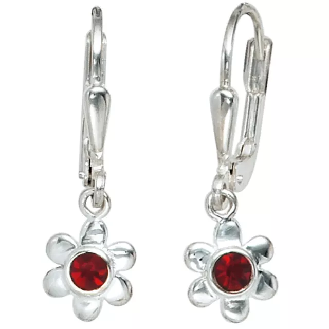 JOBO  "40079" Kinder Boutons Blume 925 Silber 2 rote Glassteine Ohrringe Ohrhäng