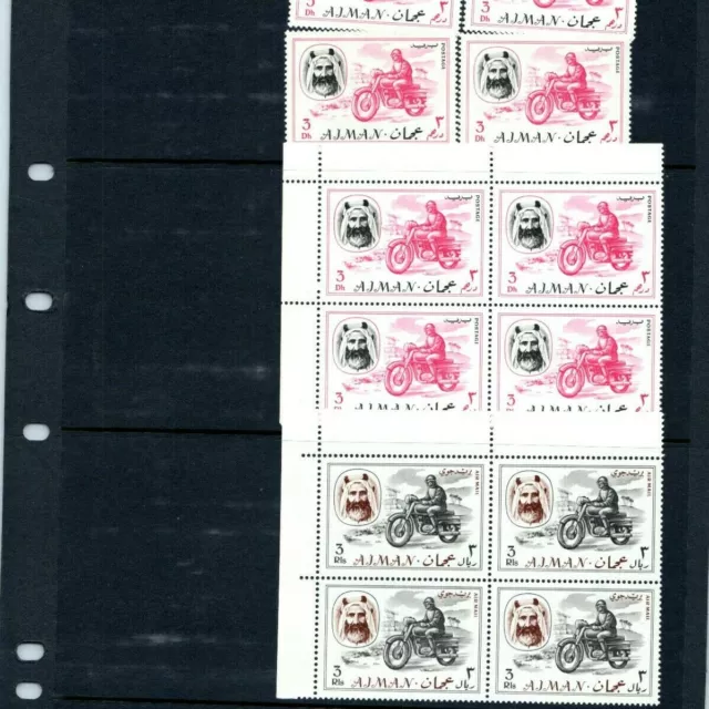 1967 x12 Manama, Ajman Transportation Stamp Set Lot Motorcycle 2 Sheets of 4 S1