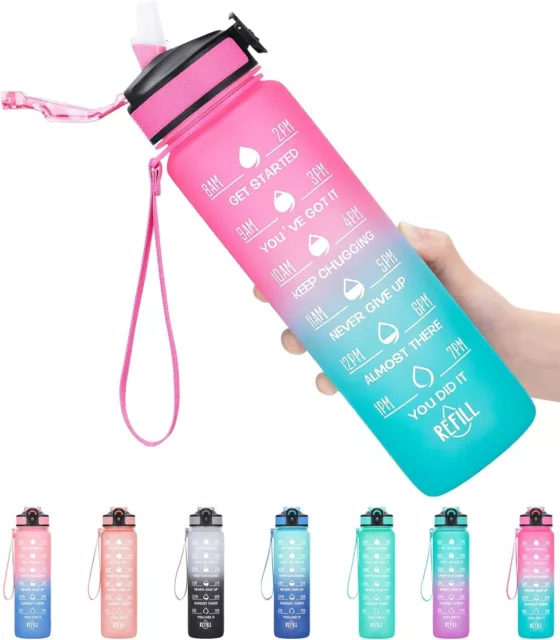 MEITAGIE 1 litre Motivational Fitness Sport Water Bottle with Straw & Time Make