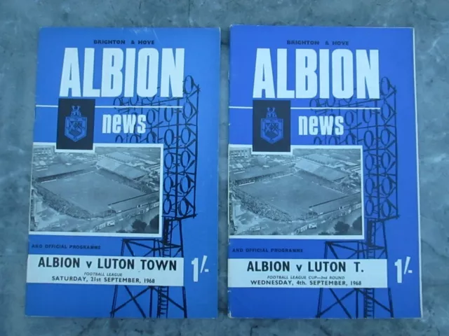 Brighton & Hove Albion v Luton Town 1968/69 x 2 programmes 4 Sept (LC) & 21 Sept