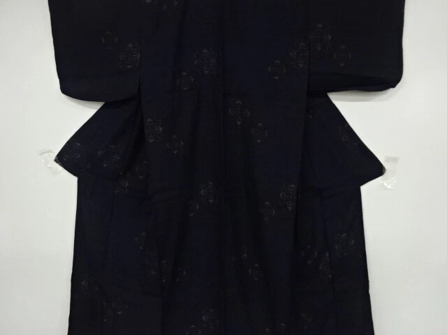 6436247: Japanese Kimono / Antique Hitoe Kimono / Tsumugi / Woven Flower Arabesq