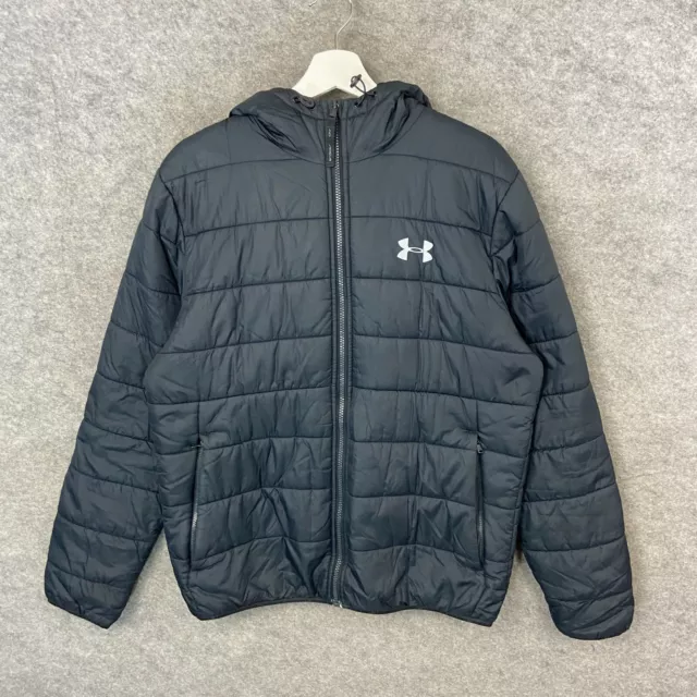 Under Armour Jacket Mens Medium Black Puffer Padded Coat Insulated Hooded Top