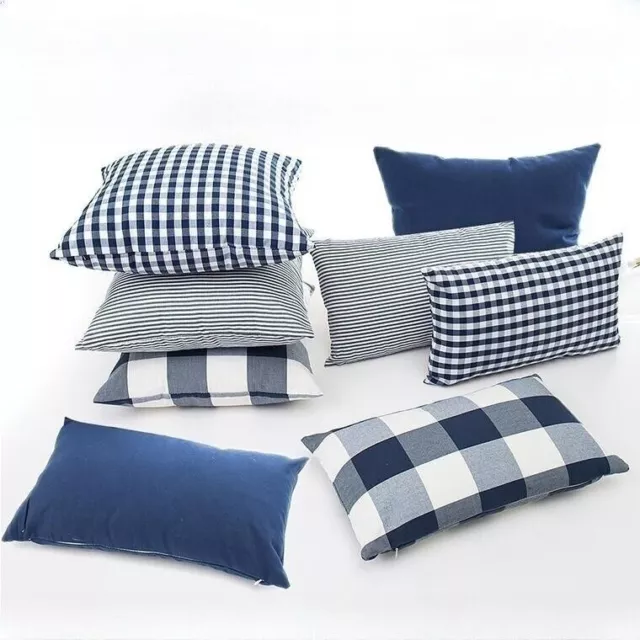 UK NEW Navy Blue Tartan Checked Stripe Cushion Cover Pillow Case Home Sofa Decor