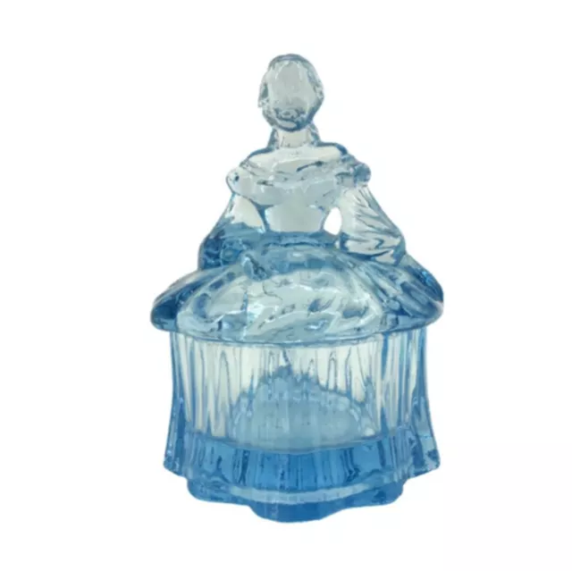 Westmoreland Glass Co. Aquamarine Blue Vanity Powder Box | Lady with Hoop Skirt