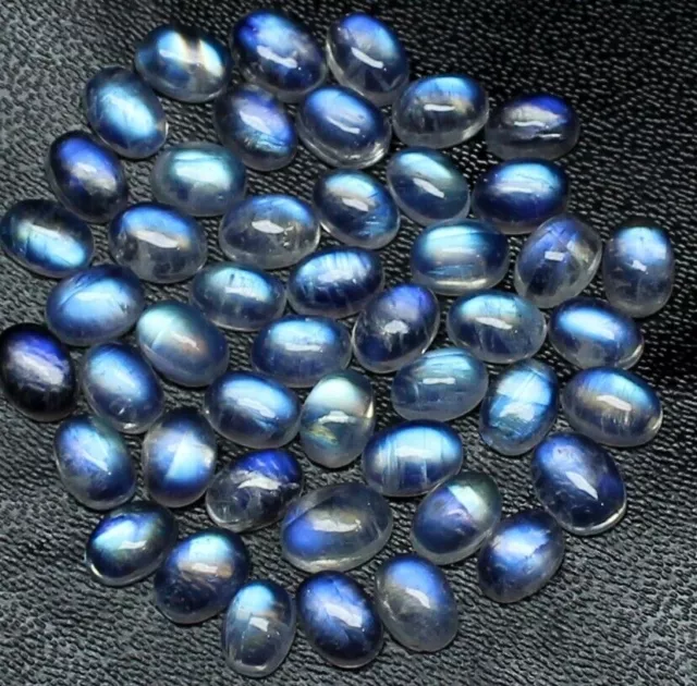 Finest Deep Blue Flash Rainbow Moonstone Oval Cabs 7x5 mm Gemstone Wholesale Lot