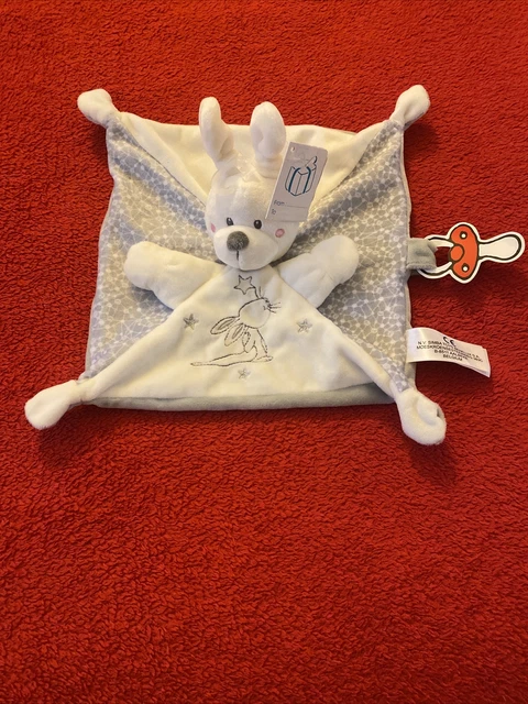 🇫🇷Doudou Lapin Gris Blanc Étoiles Argentées Tétine SIMBA TOYS KIABI 100 % NEUF