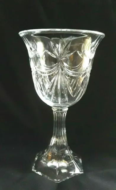 Large 9" Unique Gorgeous Lead Crystal Cut Glass Stemmed Vase Wine Goblet