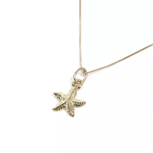 18K Solid Yellow Gold 3D Starfish Charm Pendant 10K Yellow Gold Chain 17.75"