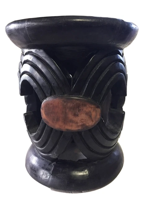 # 1904 Superb Old African Bamileke wood Low Stool 14" H by 12 " D Cameroon