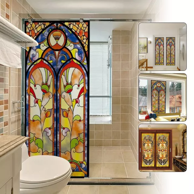 Self Adhesive Window Film Floral Stained Glass Effect Sticker Door Closet Decor