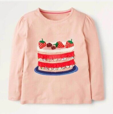 Mini Boden Girls Applique Long Sleeve Top Providence Pink Cake 7-8 YEARS NEW