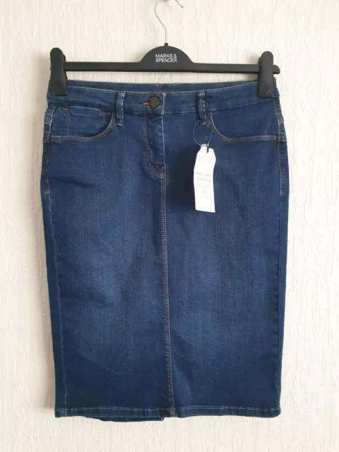 M&S blue stretch denim Sculpt & Lift pencil skirt size uk 12 Bnwt