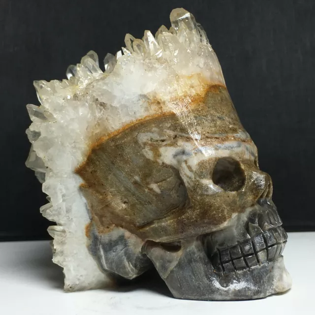 345g Natural Crystal Cluster Quartz,Specimen Stone,Hand-Carved, Exquisite Skull