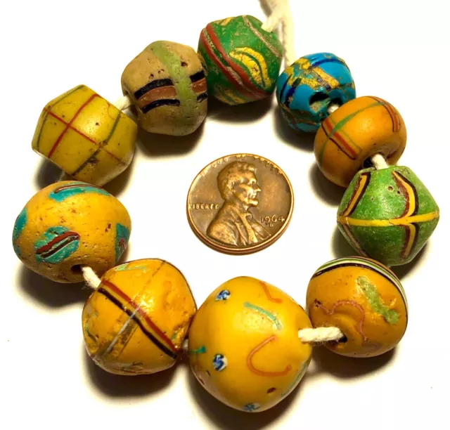 10 Various Antique 1800s-1900s Venetian King Glass Beads Traded in West Africa