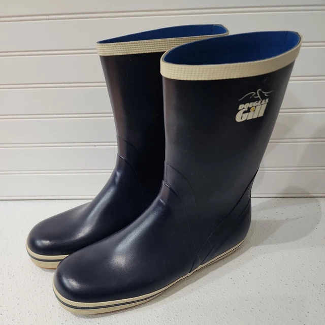 VINTAGE DOUGLAS GILL RUBBERIZED SAILING BOATING RAIN BOOTS SIZE 11 US Blue