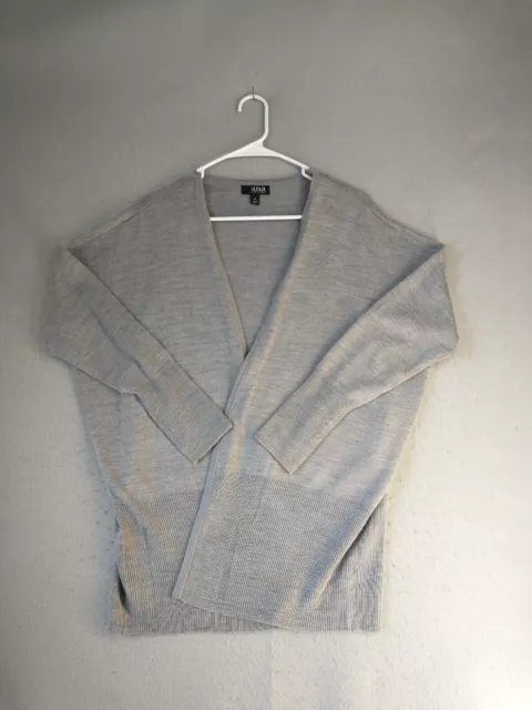 ana Womens Sweater Small Gray Long Sleeve Open Front V Neck Solid Cardigan