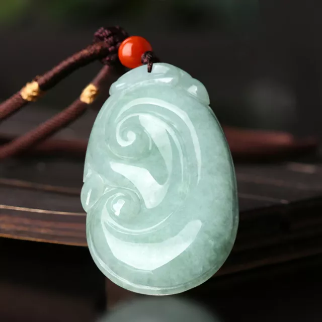 Grade A Natural Green Jade Jadeite Pendant Carved  Ruyi Amulet 3