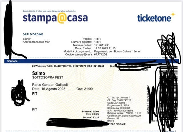 biglietto concerto salmo comprato su ticketone  