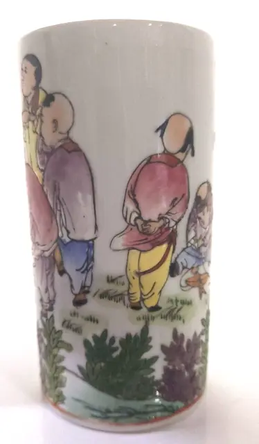 Chinese japanese asian ceramic porcelain vase pen holder 5" flying kite people