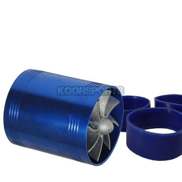 Auto 2.5" Tornado Turbonator Intake Dual Fan Gas Fuel Saver Supercharger Blue