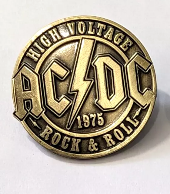 AC/DC 'High Voltage' Heavy Metal Rock & Roll 1975 Enamel Lapel Pin ~ Brooch Pin