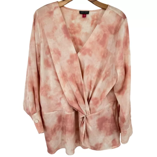 Vince Camuto women's blouse top V-neck peach tie-dye size 1X plus￼ long sleeve