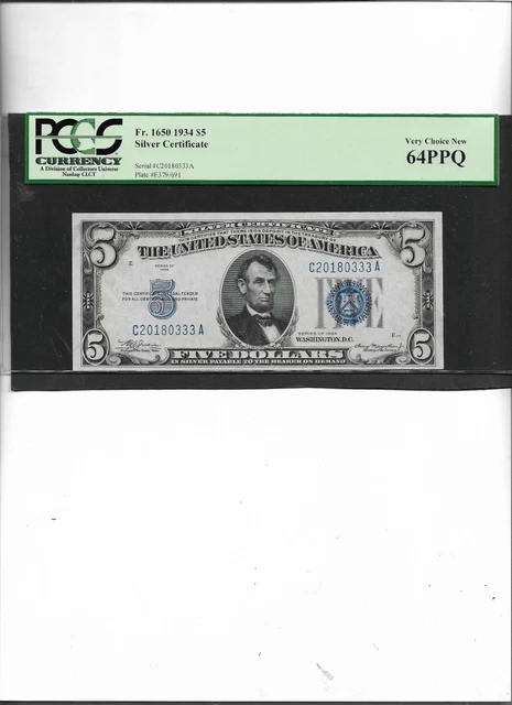 Silver Certificate Fr.  1650  1954 Block C-A $5 Gem New 64Ppq