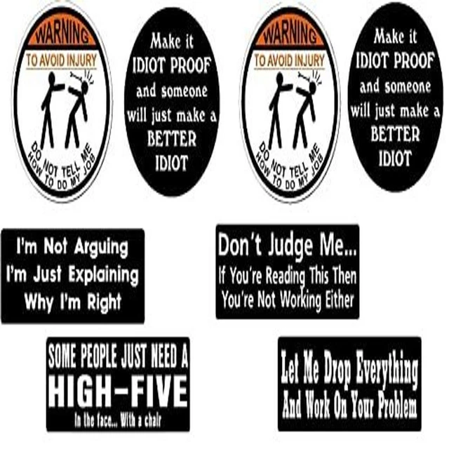 8 pcs Warning Funny Hard Hat Stickers Decals Helmet, Hardhat, Black, White