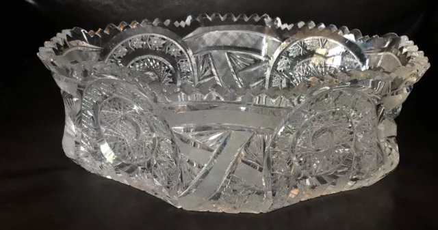 Vintage American Brilliant Crystal Extra Large Centerpiece Bowl Stunning Heavy!