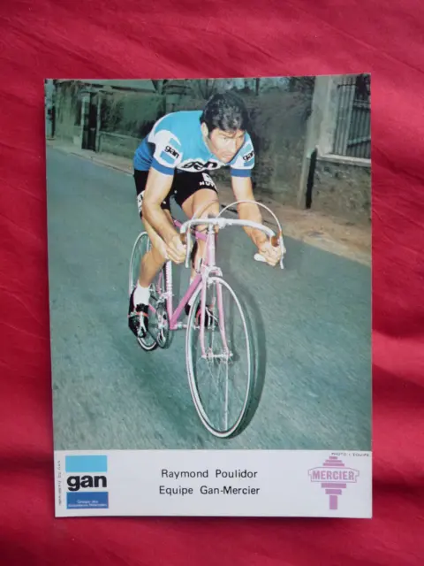 carte photo vélo cyclisme coureur RAYMOND POULIDOR GAN MERCIER  années 80