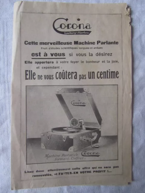 PHONOGRAPHE carte publicitaire illustrée Corona machine parlante