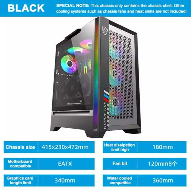 Titanium 3080 EATX Desktop Computer Case Middle Tower Side Transparent Game RGB