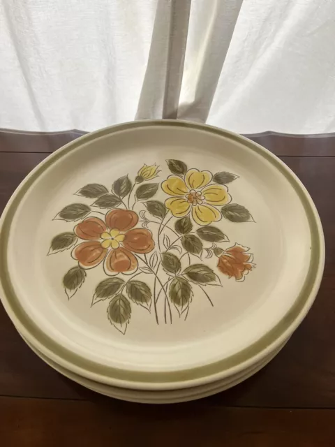 Vintage Stoneware Dinner Plate Set Of 5 Wildflower Hand Decorated Made In Japan