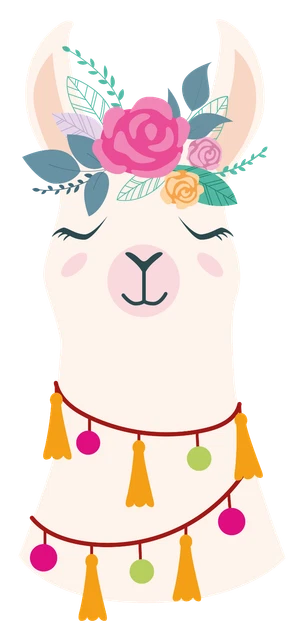 Vinyl Sleepy Alpaca Head Flower Leaves Decor Cartoon Llama Home Wall Decal 20x42