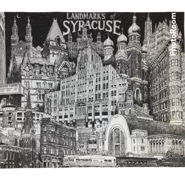 Syracuse Landmarks Poster Sketch Graphics CNY NEW YORK  Decor Decoration