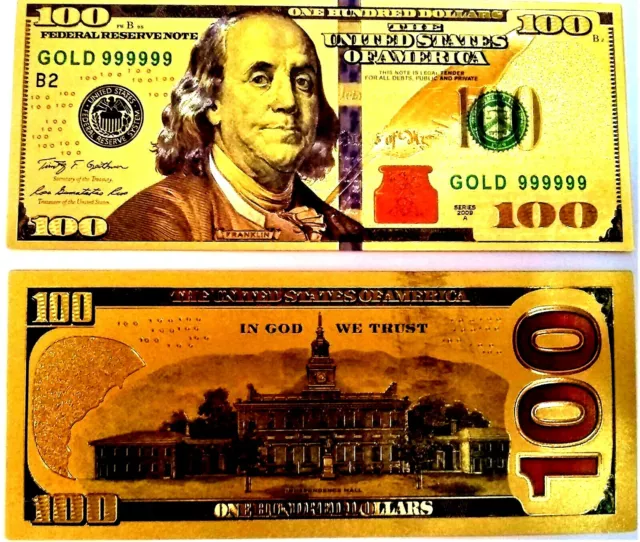 24K Gold Plated $100 Dollar Bill's New Novelty Collectible Style Fast Shipping!