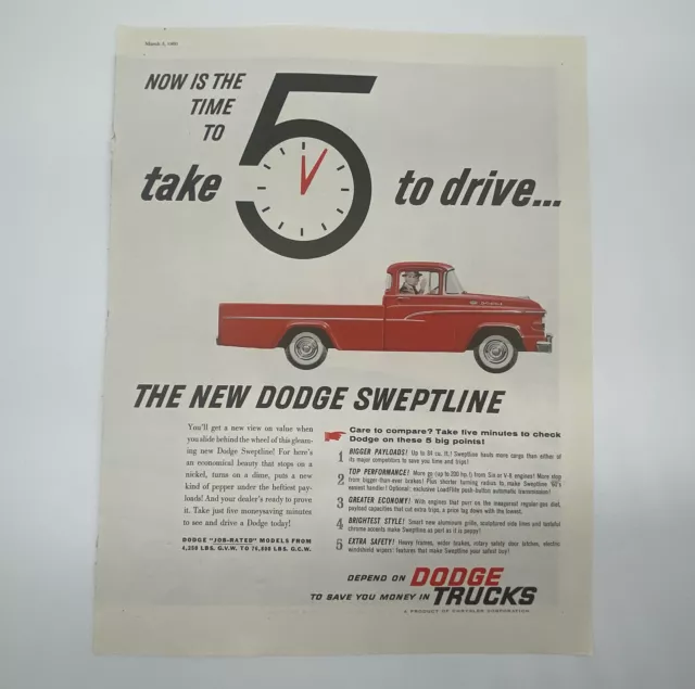 1960 Dodge Sweptline Truck Large Vintage Full Page Original Print Ad
