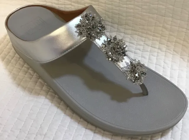 Fitflop Nib Galaxy Sparkling Bead Cluster Silver Toe Thong Size 10